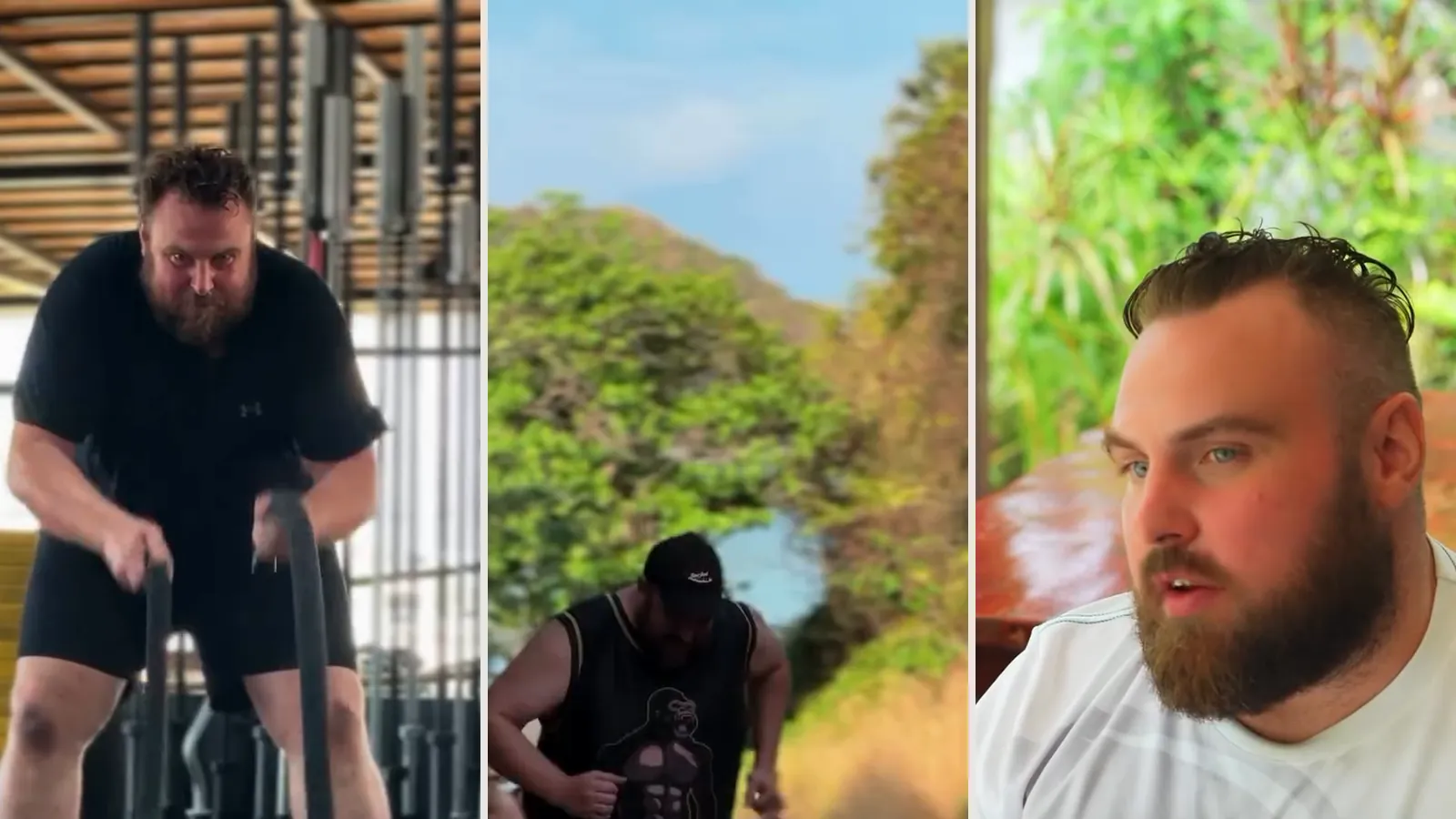 Connor on the battle ropes, climbing a hill and talking with his coach during his 16 weeks at Prime Revive in Phuket